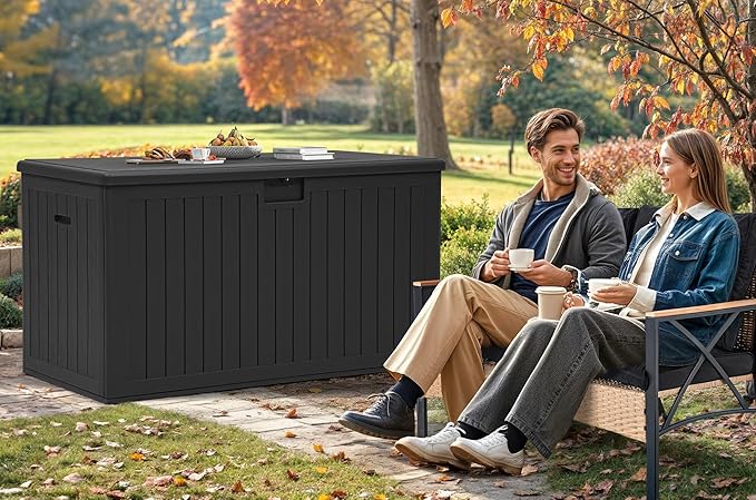 YITAHOME 200 Gallon Extra Large Deck Box, Double-Wall Resin Outdoor Storage Box with Flexible Divider for Patio Cushions Pool Supplies Garden Tools, 990 lbs Load Capacity, Lockable (Black)-Ruum Studio Home