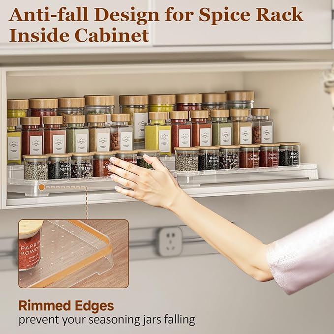 MUDEELA 2 Pack 3 Tier Spice Rack Organizer for Cabinet 11.6-Inch Spice Organization for Pantry, Non-Skid Spice Shelf with Protection Railing, Versatile Seasoning Organizer for Kitchen Counter-Ruum Studio Home