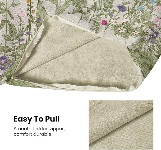 Spring Floral Pillow Covers 18 x 18 Inch Set of 2 Vintage Sage Green Wild Flowers Decor Throw Pillows Wildflower Plant Outdoor Farmhouse Decorative Cushion Cases for Couch Bed Sofa Decoration-Ruum Studio Home