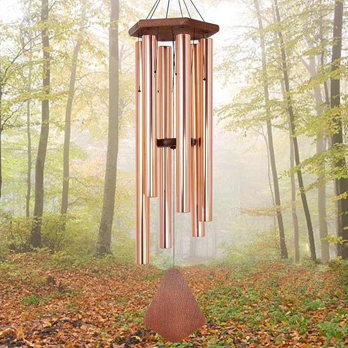 Wind Chimes Outdoor Large Deep Tone, 44 Inch Sympathy Wind Chime Outdoor, Memorial Wind-Chime with 6 Tuned Tubes, Elegant Chime for Garden, Patio, Balcony and Home Decor, Rose Gold-Ruum Studio Home