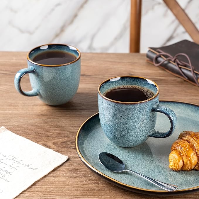 AmorArc 12oz Coffee Mugs, Ceramic Coffee Mugs set of 6 for Man, Woman, Dad, Mom, Modern Coffee Mugs with handle for Latte/Cappuccino/Milk/Cocoa. Dishwasher&Microwave Safe, Ocean Blue-Ruum Studio Home