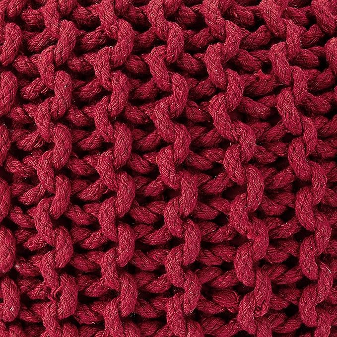 REDEARTH Round Pouf Ottoman - Hand Knitted Cable Boho Poof - Foot Stool Bean Bag - Home Décor Stuffed Footrest for Living Room - Nursery - Bedroom - 100% Cotton Poufs (19.5"x19.5"x14") - Red-Ruum Studio Home