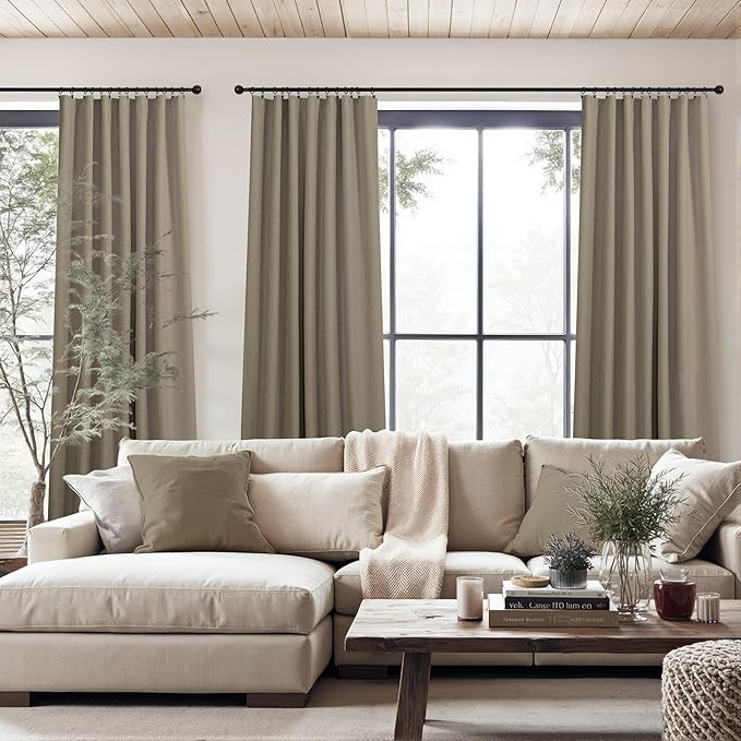 Back Tab Blackout Long Curtains for Living Room Darkening Light Blocking Brown Linen Drape 108 Inch Length 2 Panels Earth Tone Thermal Insulated Noise Reducing Heat Large Window Curtain 9ft Extra Long-Ruum Studio Home
