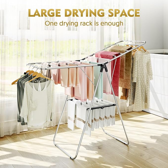 APEXCHASER Clothes Drying Rack, Drying Rack Clothing with Height-Adjustable, Foldable Gullwings Laundry Rack, Indoor Outdoor Use, No Assembly,Black-Ruum Studio Home
