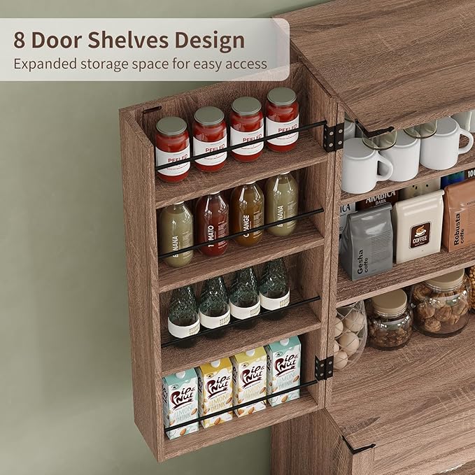 72'' Kitchen Storage Pantry Cabinet, Tall Storage Cabinet with 8 Door Shelves, 2 Cabinets and 1 Drawer, Freestanding Cupboard for Kitchen, Dining Room, Bathroom, Laundry, Living Room, Espresso-Ruum Studio Home