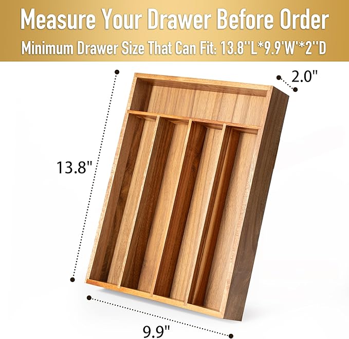 Silverware Organizer Kitchen Drawer Organizer Utensil Organizer Acacia Silverware Holder Cutlery Organizer in Drawer Flatware Organizer Tray(5 slots, Acacia-Ruum Studio Home