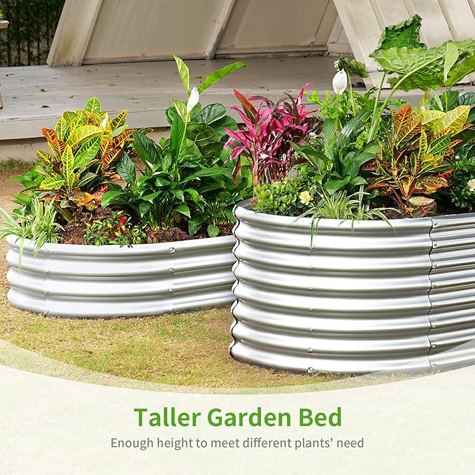 Land Guard Galvanized Raised Garden Bed, 8x4x2ft Planter Boxes Outdoor, Oval Larger Metal Planter Boxes for Vegetables, Fruits, Flowers (Silver)-Ruum Studio Home