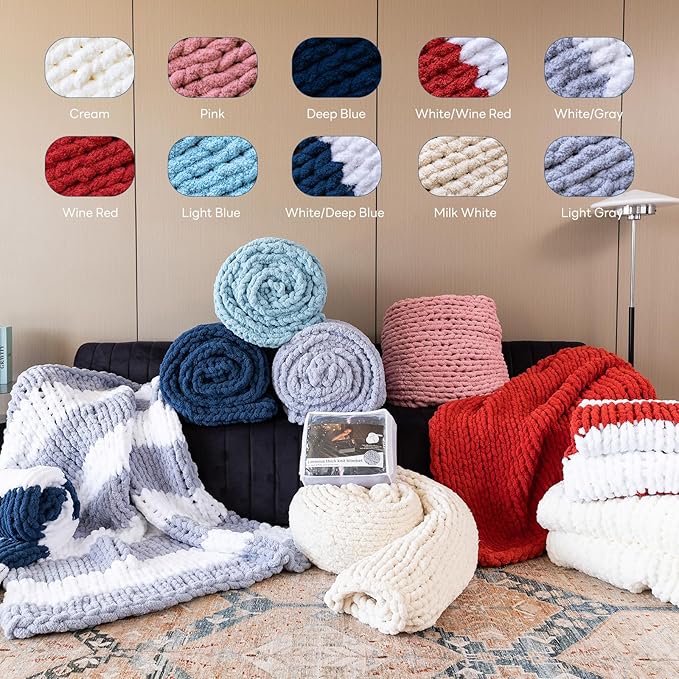 Chunky Knit Blanket - Luxury Soft Cozy 40 * 50 Throw Blanket,100% Woven Blanket Rope Knot Throw Blanket for Couch, Sofa, Home Decor, Gift - Machine Washable(Cream)-Ruum Studio Home