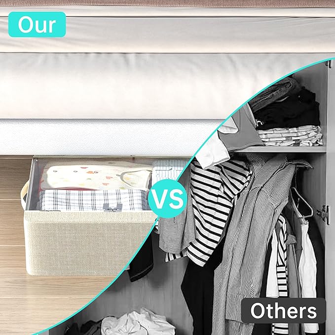 3PCS Under Bed Storage Bins with Metal Frame, Linen Fabric Frame Storage Box Clothes Organizer Bins, Underbed Container with Clear Window (Beige, 15.7 x 13 x 6IN)-Ruum Studio Home