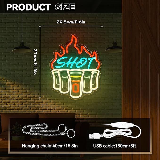 Shot Neon Sign, Bar Neon Signs for Wall Decor, Dimmable Acrylic Neon Lights for Home Bar Pub Club Bistro Man Cave Restaurant Party Decorations Gift-Ruum Studio Home