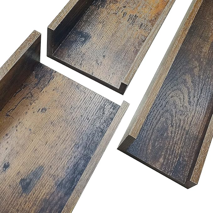 Giftgarden 16 Inch Floating Shelves for Wall Set of 3, Rustic Wall Mounted Picture Ledge Wooden Wall Shelf for Living Room Bedroom Kitchen Bathroom, 3 Different Sizes-Ruum Studio Home