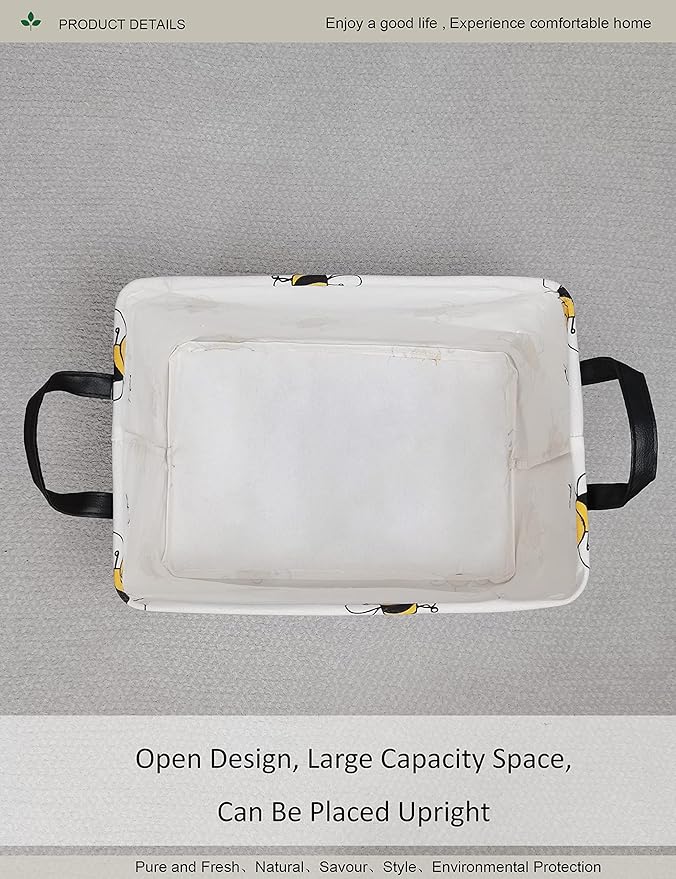Rectangular Folding Laundry Basket, waterproof Canvas Basket,gift basket,Suitable for children's room,Office,Clothes,Toys Storage(Bee)-Ruum Studio Home