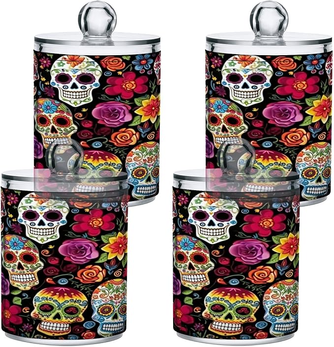 Colorful Skulls 2PC Airtight Transparent Plastic Storage Jar Food Storage Container Plastic for Food Herbs Tea etc with Storage Lid easy to use and clean With lid Easy To Use-Ruum Studio Home