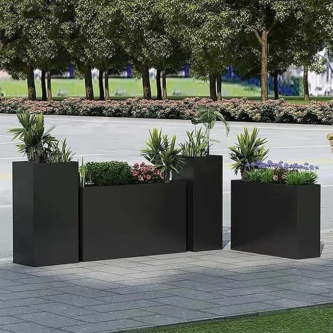 Galvanized Steel Metallic Heavy Planter for Outdoor Plants Metal Outdoor Planter Spliced Flower Box with Partitions for Outside,Indoor,Garden (Black, 24 * 12 * 24)-Ruum Studio Home