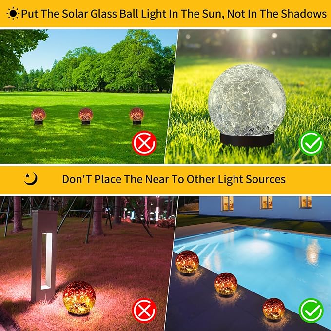 Solar Globe Lights Outdoor Waterproof - Cracked Glass Ball Lights for Garden, Patio, Yard, Lawn and Backyard Decor - Decorative Orbs for Outside-Ruum Studio Home