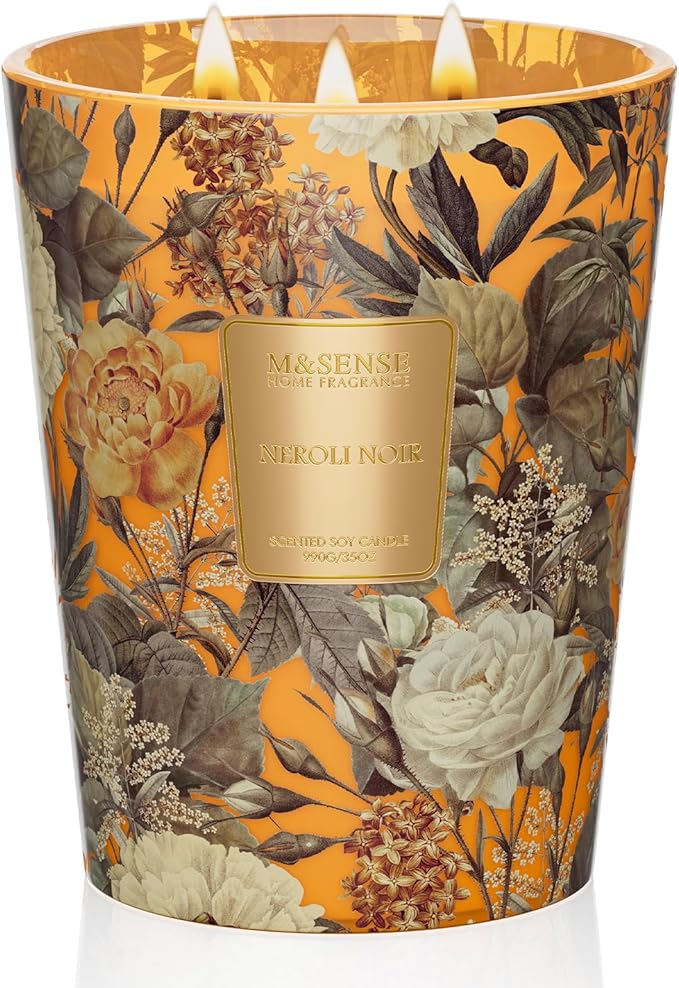 M&SENSE Neroli Noir Scented Candle 3 Wick 35oz 150H Long Lasting, Natural Soy Candles Stress Relief Calm Home Fragrance Housewarming Gifts-Ruum Studio Home