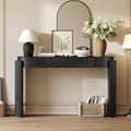55" Sofa Table with Oval Top and 2 Drawers, Entryway Console Table with Fluted Design for Hallway,Foyer,Entry and Living Room (Fully Assembled-Black)-Ruum Studio Home