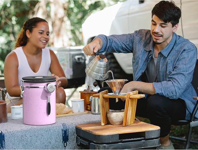 35OZ Coffee Canister for ground coffee with Date Tracker,pink 304 Stainless Steel Kitchen Food Airtight storage container for Coffee Beans or Grounds, Tea, Sugar-Ruum Studio Home