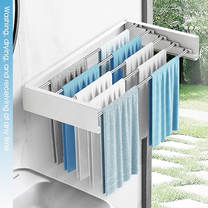 Drying Rack Clothing,Clothes Drying Rack Wall Mounted,Collapsible Hanging Racks for Laundry,Laundry Drying Rack,Wall Mounted Clothes Rack(31.5"-White) (White, 31.5 Inch)-Ruum Studio Home