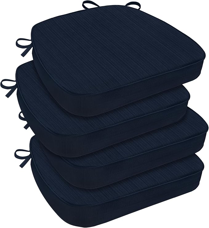 downluxe Chair Cushions for Dining Chairs, Waterproof Kitchen Chair Pads, Non-Slip Dining Seat Cushion with Ties, 17" x 16" x 2.5", Navy, 4 Pack-Ruum Studio Home