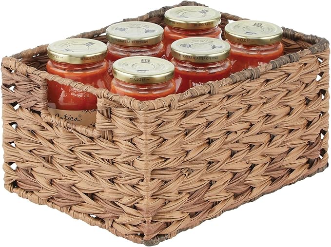 mDesign Woven Farmhouse Kitchen Pantry Food Storage Organizer Basket Bin Box - Container Organization for Cabinets, Cupboards, Shelves, Countertops - Store Potatoes, Onions, Fruit, 3 Pack, Brown Ombre-Ruum Studio Home