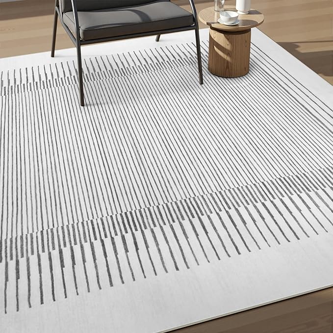 Wonnitar Washable Striped Runner Rug 2'6"x8', Non-Slip Berber Stripe Hallway Runner, Low Pile Minimalist Kitchen Soft Carpet Runner for Bedroom Bathroom Laundry Entryway (Grey, 2'6" x 8')-Ruum Studio Home