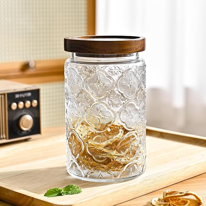 3-Pack 32oz Vintage Glass Jar With Lid, Glass Storage Containers, Airtight Kitchen Storage Containers For Sugar, Coffee, Tea, Spice, Flour, Candy Cookie, Pasta, Cereal-Ruum Studio Home