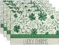 Green Shamrock St Patricks Day Placemats Set of 4 Lucky Clover Plaid Check Table Mat 12x18 Inch St. Patrick's Day Seasonal Holiday Place Mats Spring Linen Placemat for Party Kitchen Dining Decor-Ruum Studio Home