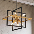 15.8'' Black Gold 8-Light Sputnik Chandelier Modern Industrial Adjustable Hanging Geometric Pendant Light Fixture for Entryway Foyer Stairway Hallway Bedroom Living Room Kitchen Island-Ruum Studio Home