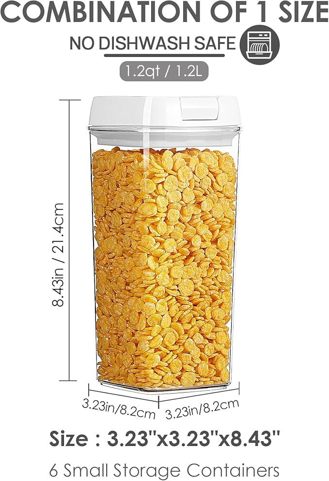 Vtopmart 6 PCS Airtight Food Storage Containers, BPA Free Plastic Snack Cereal Containers with Easy Lock Lids, for Kitchen Pantry Organization and Storage, Include 24 Labels, 1.2L-Ruum Studio Home