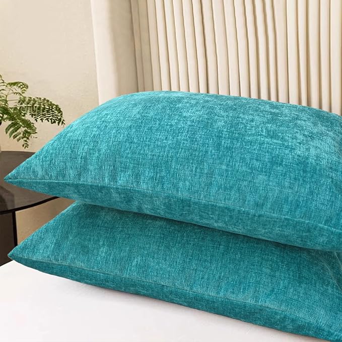 CaliTime Throw Pillow Covers Decorative 20 X 26 Inches Pack of 2 Cozy Chenille Standard Pillow Shams Cases for Couch Sofa Bed Living Room Home Lake Blue-Ruum Studio Home