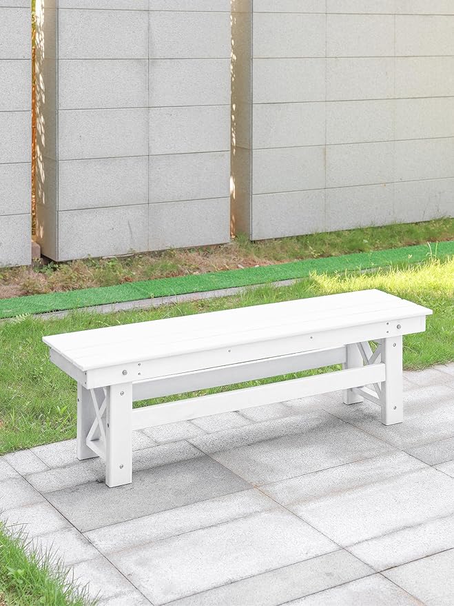 HDPE Outdoor Bench, 55" Patio Bench Outdoor Furniture, Poly Lumber Adirondack Benches, All Weather HDPE Patio Backless Benches for Park, Poolside, Garden, Porch, Pearl-Ruum Studio Home