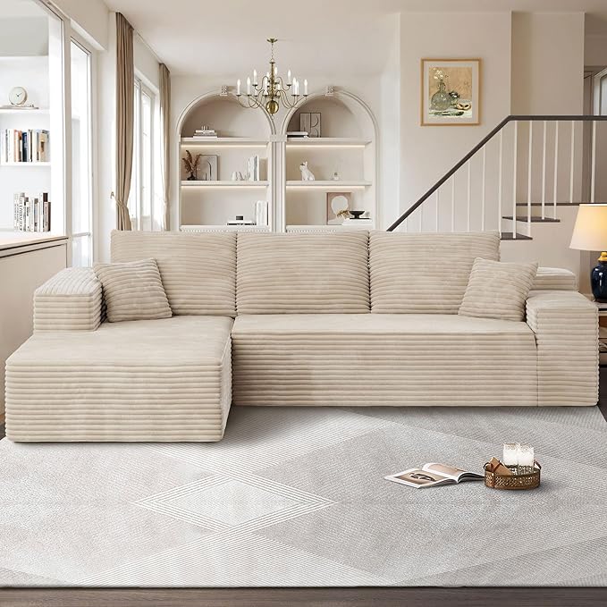 104" Cloud Sectional Couches for Living Room,L Shaped Boneless Couch in A Box,Sleeper Sofa with Comfy Chaise No Assembly Required,Beige-Ruum Studio Home