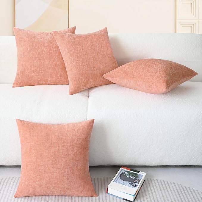 CaliTime Throw Pillow Covers Decorative 18 X 18 Inches Pack of 4 Cozy Chenille Cushion Cases for Couch Sofa Bed Living Room Home Dusty Pink-Ruum Studio Home