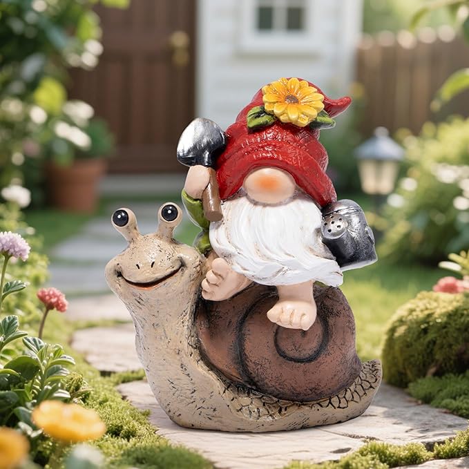Hodao Spring Garden Gnome Decoration Flower Animal Ornaments Decor Gifts Spring Gnomes for Garden Decorations Summer Elf Figurine Gifts for Mom Outdoor Decor (Red)-Ruum Studio Home