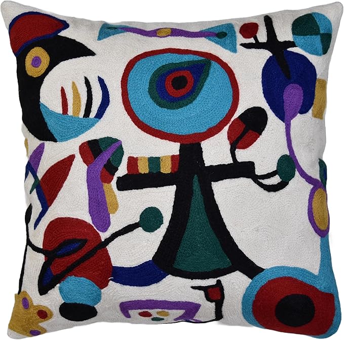 Picasso Inspired Decorative Pillow Cover Hand Embroidered Abstract Toss Pillows Farmhouse Chair Cushion Contemporary Pillowsham Mid-Century Chair Cushions Wool Size 18x18-Ruum Studio Home