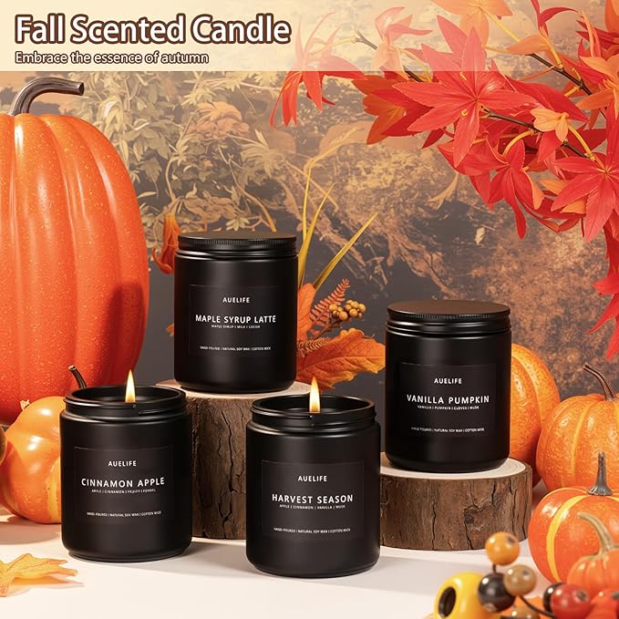 Fall Candle Set | 4 Pack Scented Candles - Autumn Soy Candles for Home Scented, Aromatherapy Gifts for Women, Thanksgiving & Fall Decor - Pumpkin, Apple, Latte & Harvest Scents-Ruum Studio Home
