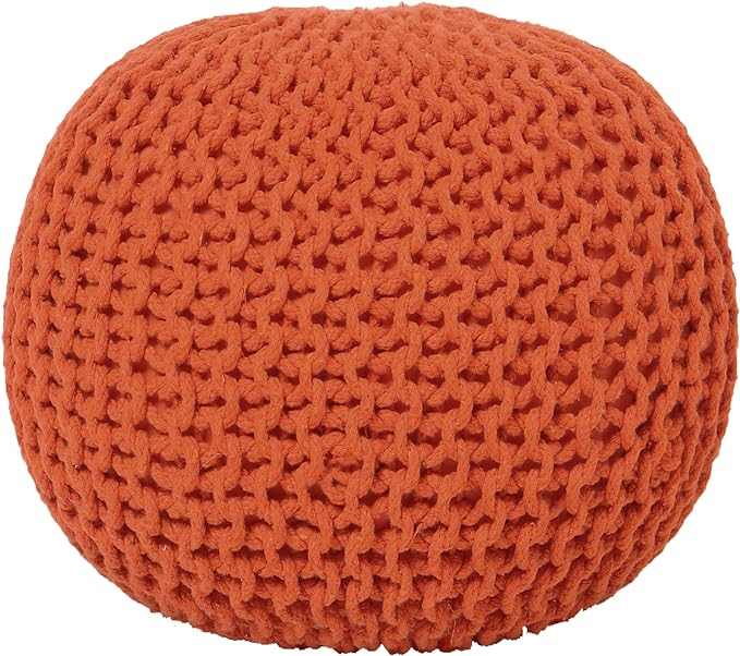 REDEARTH Round Pouf Ottoman - Hand Knitted Cable Boho Poof - Pouffe Circular Footrest for Living Room - Bedroom - Patio - 100% Cotton (19.5"x19.5"x14") - Burnt Orange-Ruum Studio Home