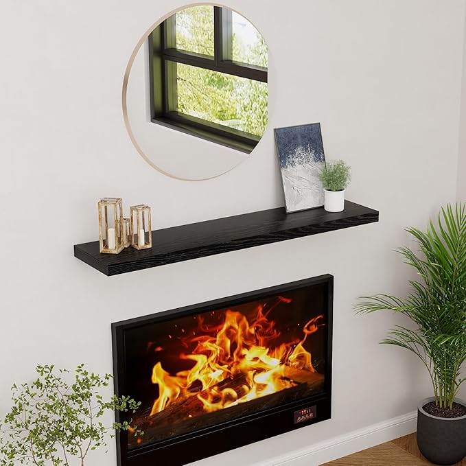48 Inch Floating Shelves Black, Rustic Wood Floating Shelf Wall Mounted, 9 Inch Deep Floating Shelf for Kitchen, Bedroom, 48 x 9 Wall Shelves for Home Storage, Set of 1-Ruum Studio Home