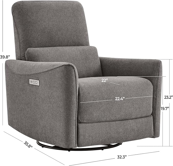 CHITA Power Recliner Chair Swivel Glider, FSC Certified Fabric Living Room Reclining Sofa Chair with Lumbar Support, Metal Grey-Ruum Studio Home