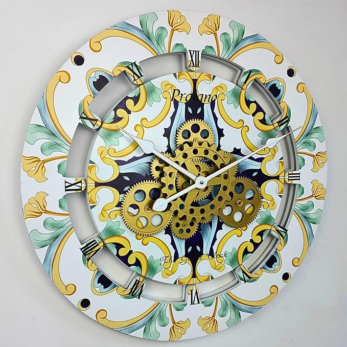 The Gears Clock 24 inches Round Italy Collection Wall Clock with Moving Gears Italy LINE (Praiano)-Ruum Studio Home