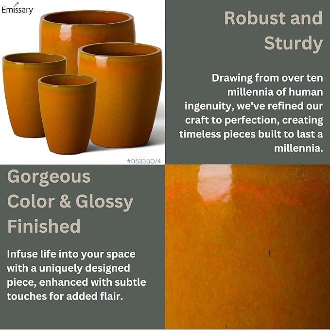 Emissary Bullet 18 in. Bright Orange Ceramic Round Planter (18 in. L x 18 in. W x 21 in. H) with Drainage Hole-Ruum Studio Home