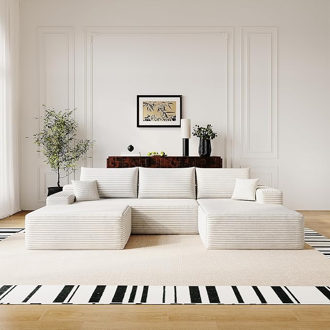 108" Sectional Couches for Living Room Modern Modular Sofa with L-Shape Couchs Upholstered Boneless Couch Deep Seat Sectional Couch with Chaise (White, Right Facing Chaise+2Seaters+1Ottoman)-Ruum Studio Home