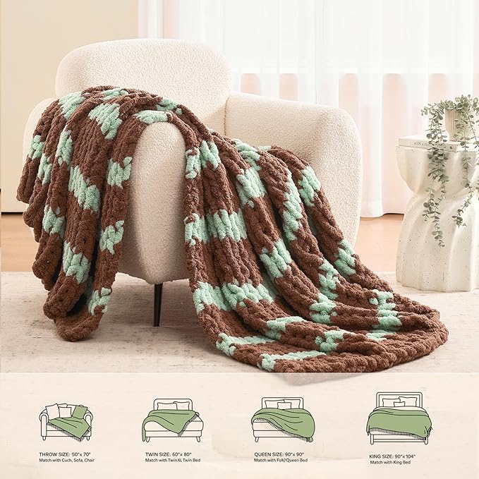 L'AGRATY Chunky Knit Blanket Throw: 50''x60'' Chenille Chunky Knitted Throw Blankets for Bed Couch - Handmade Thick Cable Knit Blanket - Large Crochet Rope Blankets for Home Decor-Ruum Studio Home