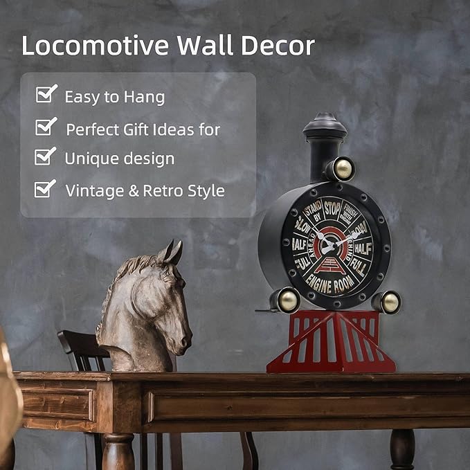 YOUKI Vintage Train Wall Decor,Steampunk Clock,Train Gifts for Men,Man Cave Clock,Wall Art for Office Bedroom-Ruum Studio Home