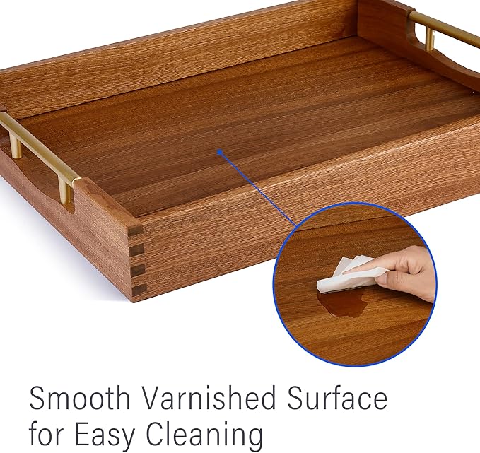 LotFancy Wood Serving Tray with Metal Handles, 17x13 Inch, Large Ottoman Tray, Decorative Wooden Tray for Living Room, Ottoman, Coffee Table, Countertop Centerpiece-Ruum Studio Home
