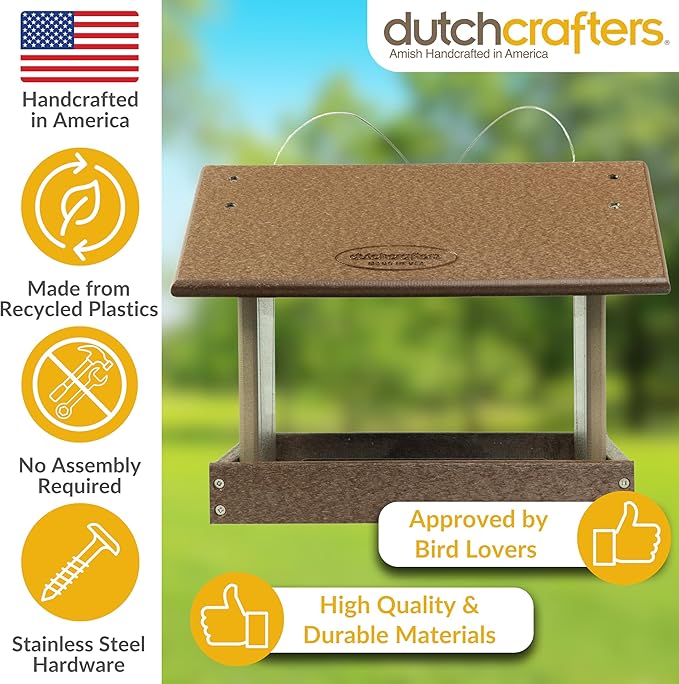 Poly Hanging Hopper Bird Feeder, Large Hanging Bird Feeder for Outside, Outdoors - Amish American Made (Tudor Brown & Weatherwood)-Ruum Studio Home