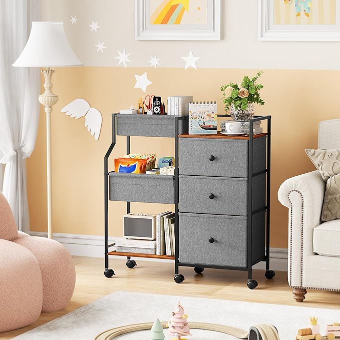 Baby Diaper Caddy Organizer and Storage - 3 Tier Rolling Cart with Dividers and Drawers, Easy To Assemble, Mobile Utility Cart with Wheels for Nursery, Bedroom, Changing Table & Crib-Ruum Studio Home