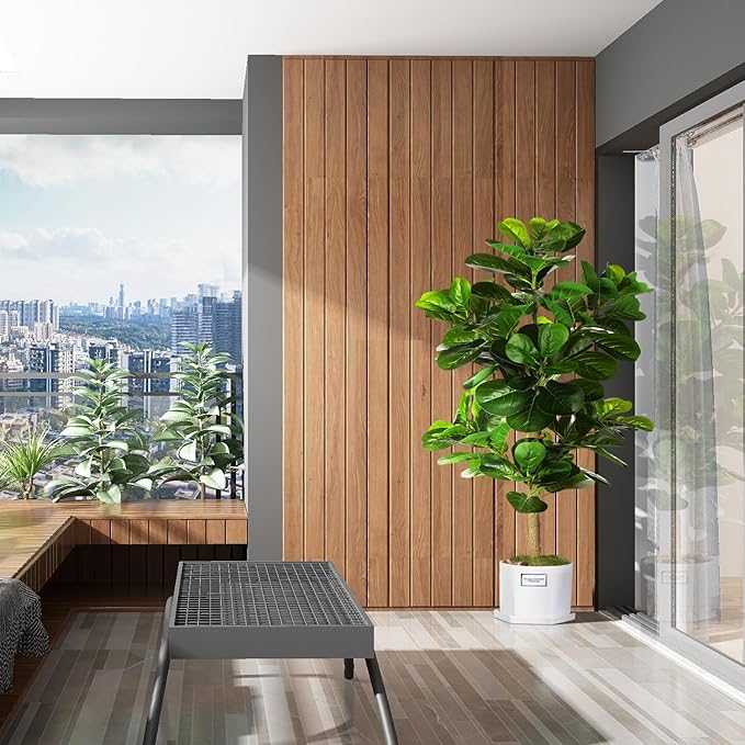 5ft Artificial Fiddle Leaf Fig Tree (60in) with Plastic Nursery Pot Faux Tree, Ficus Lyrata Fake Plant for Office House Farmhouse Living Room Home Decor (Indoor/Outdoor)-Ruum Studio Home