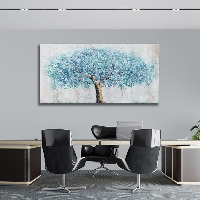 Yuaxker Tree Wall Art Blue and Gold Canvas Painting Modern Aesthetic Wall Decor Spiritual Artwork for Living Room Bedroom Dining Room Office Home Decor 20x40inch-Ruum Studio Home